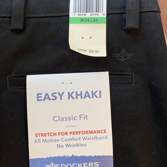 Dockers Men's Classic Fit Pants All Motion Comfort Waistband 34x34 Black NEW NWT - Picture 9 of 14